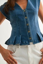 Denim Sleeveless Peplum Top