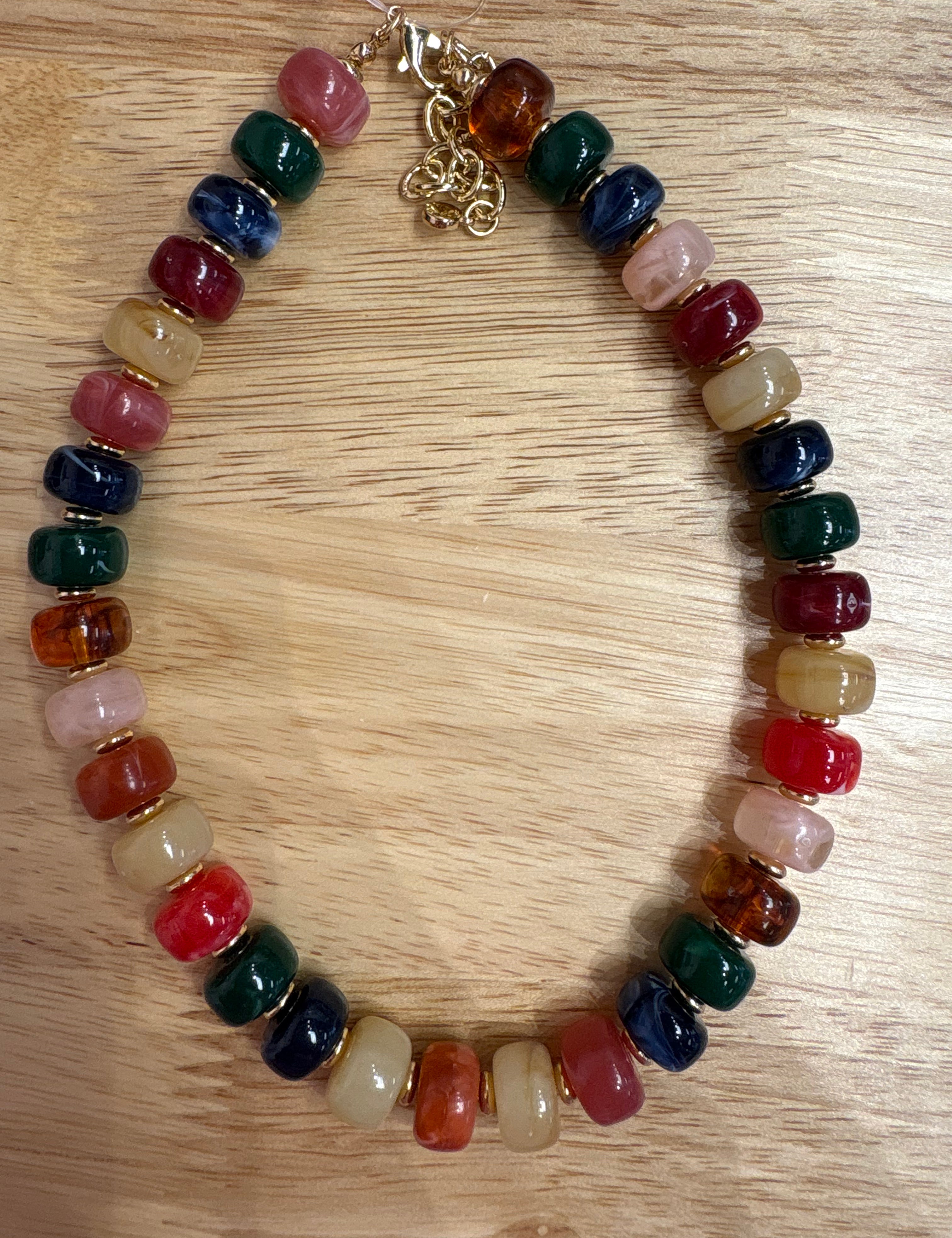Orange Autumn Flat Bead Necklace at Ninety Nine Boutique