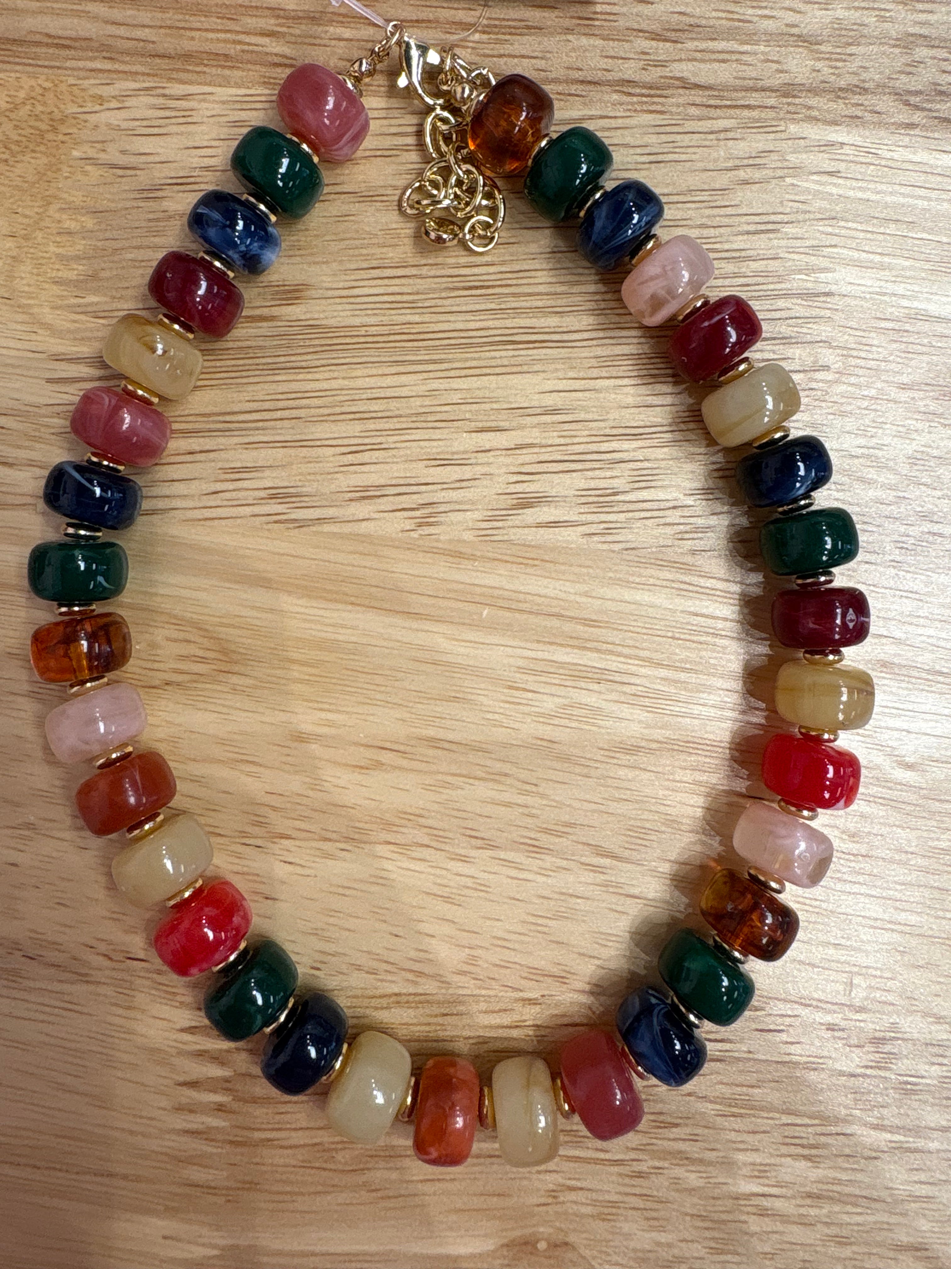 Orange Autumn Flat Bead Necklace
