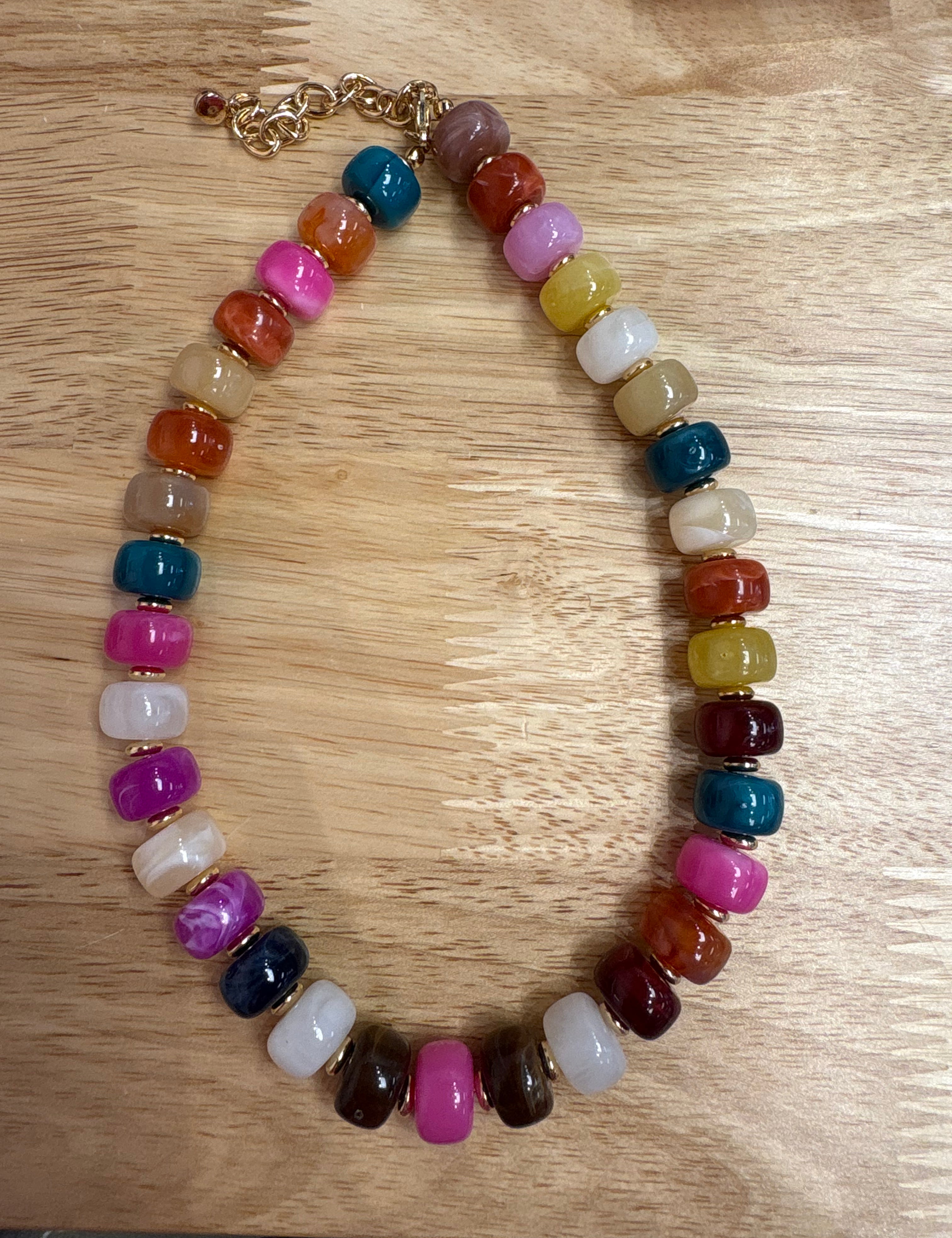 Red & Pink Flat Bead Necklace at Ninety Nine Boutique