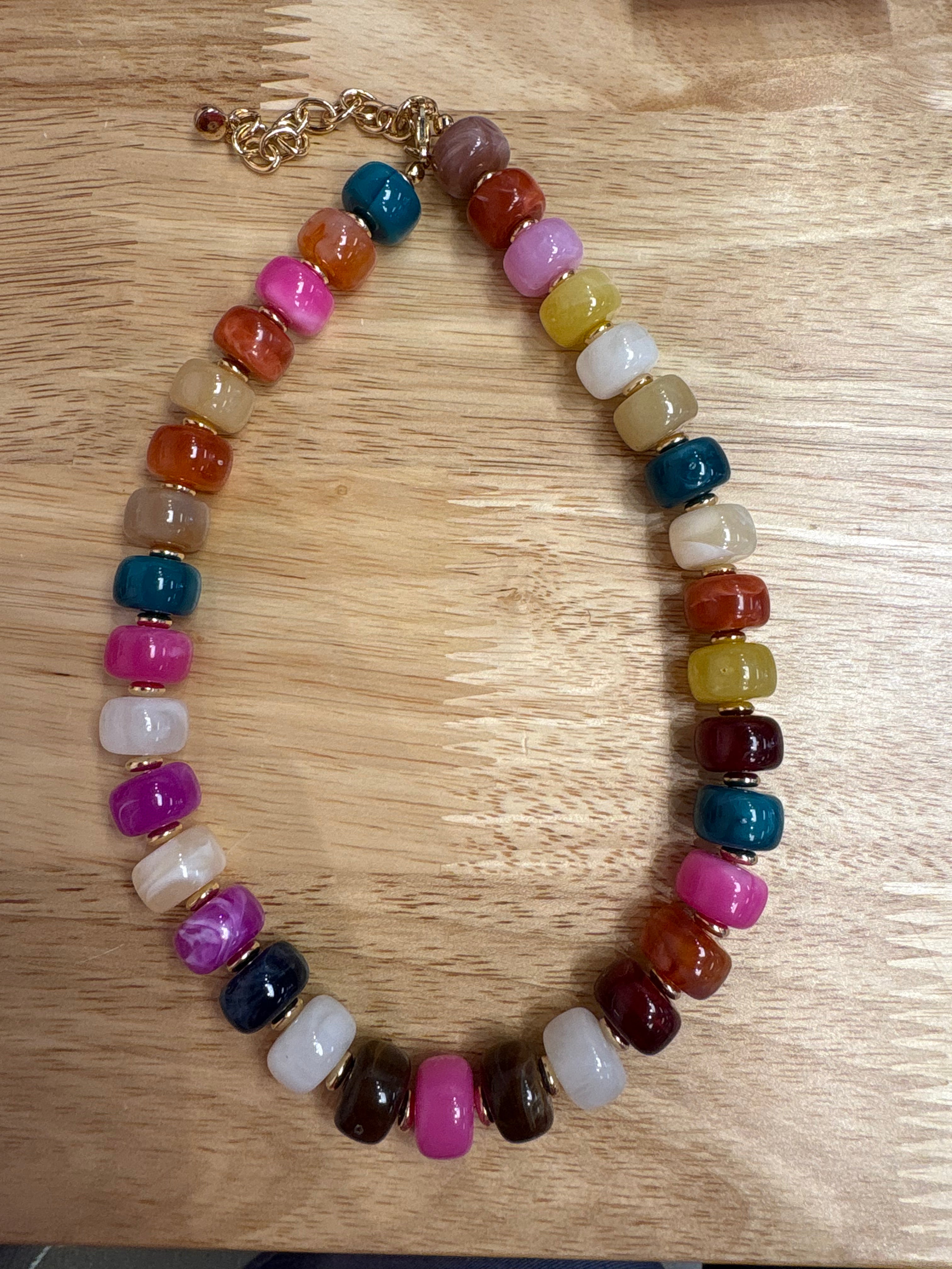 Red & Pink Flat Bead Necklace