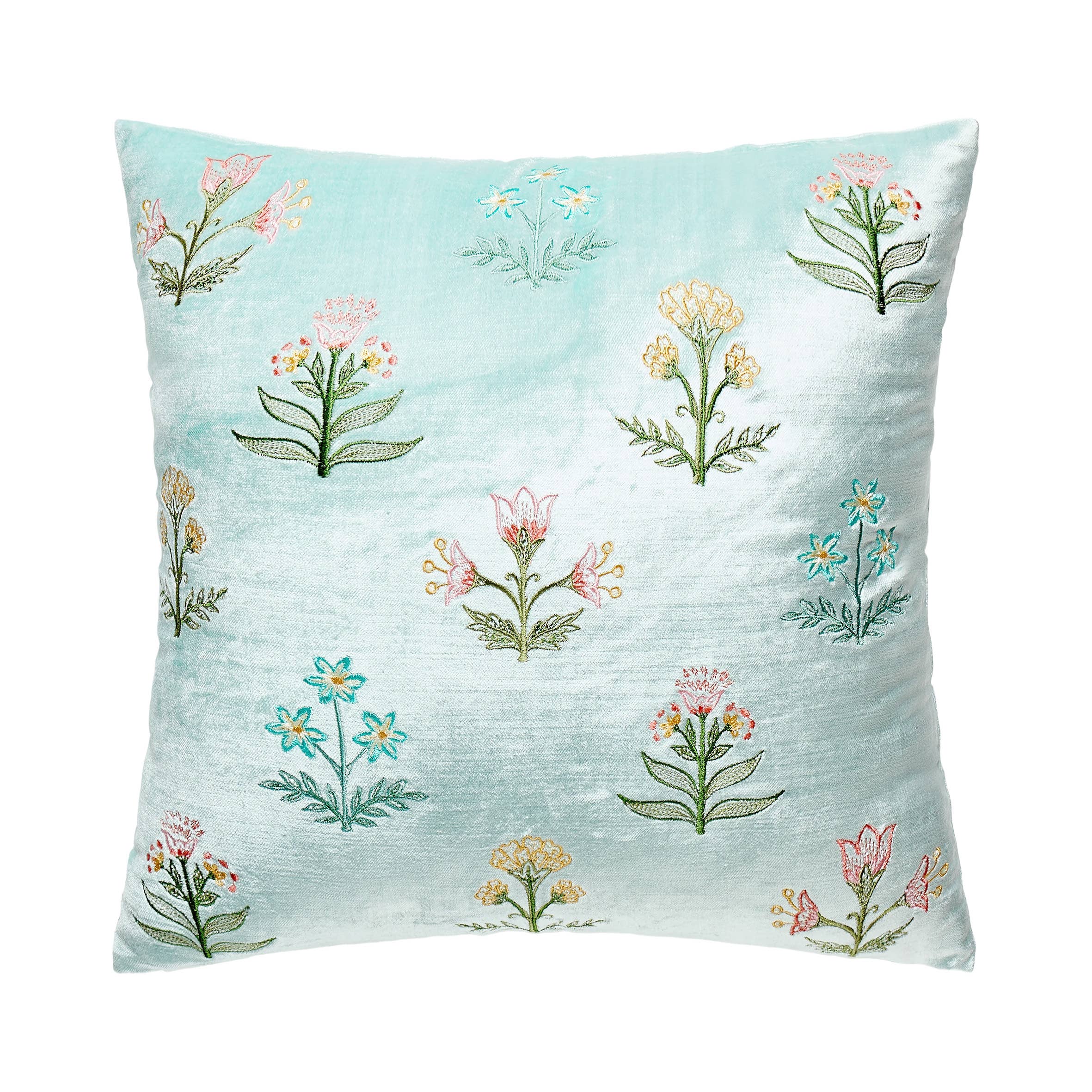 Blue Spring Mughal Square Embroidered Pillow