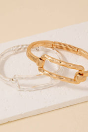 Hammered Rectangle Coil Spring Hook Bangle Bracelet