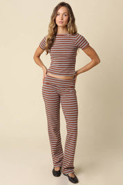 Brown Striped Crop Top and Pants Set from Ninety Nine Boutique