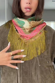 Green Floral Crane Print Square Scarf