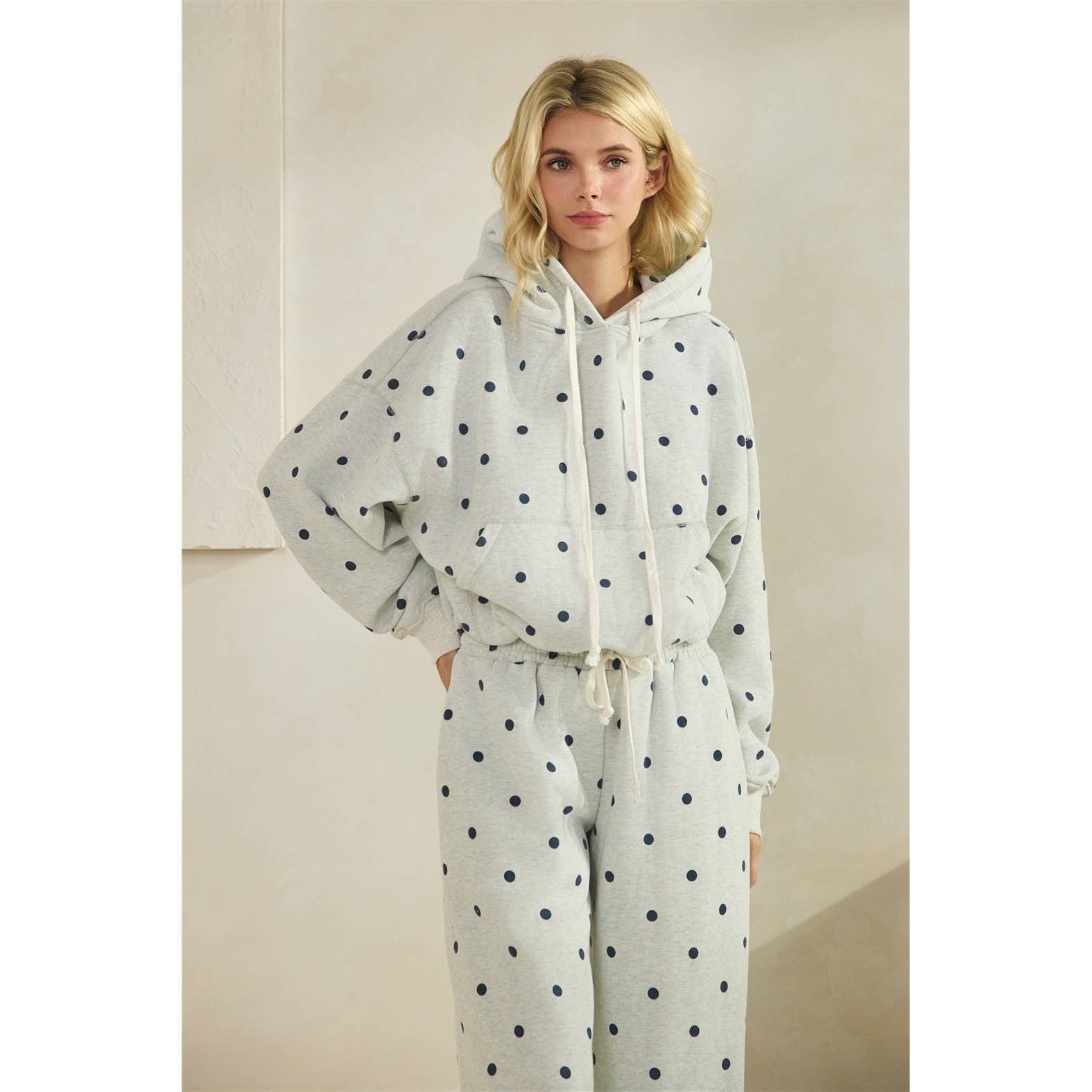 Printed Bubble Hem Knit Hoodie