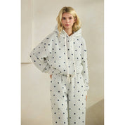 Printed Bubble Hem Knit Hoodie