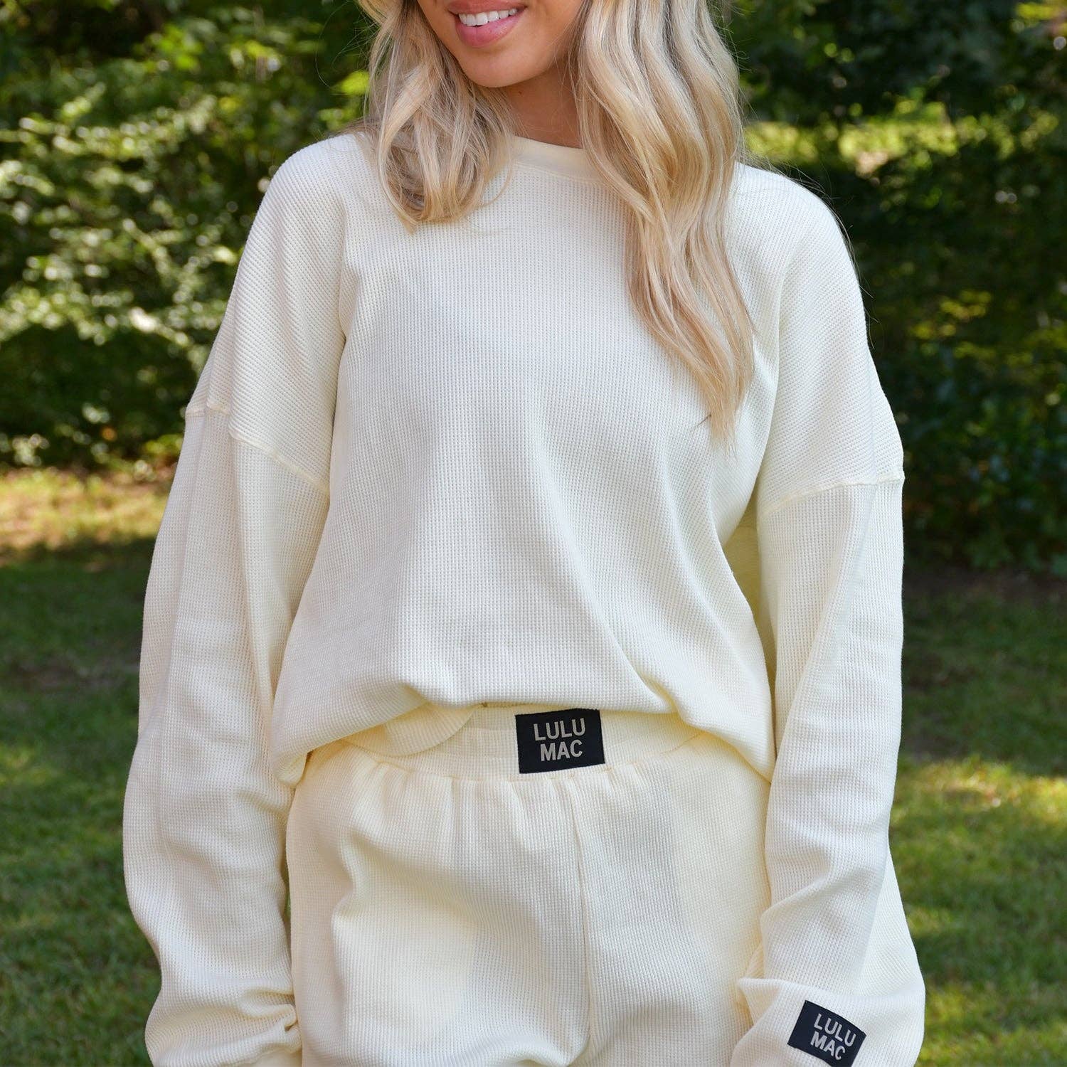 Yellow Longsleeve Waffle Top Lulu Max — slip-on style and long sleeves for extra comfort