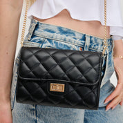 Black Winona Quilted  Multi-Compartment Crossbody