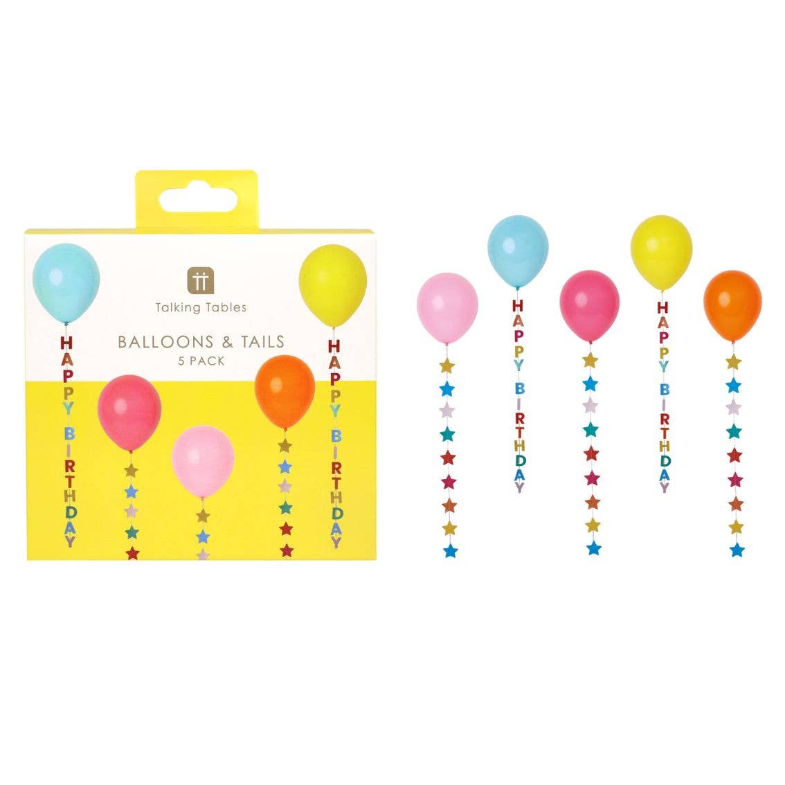 Birthday Brights Balloons With Star and Happy Birthday Tails - 5 Pack — 5 count and plastic-free products