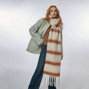 Red Retro Stripe Fleece Scarf in 100% Polyester