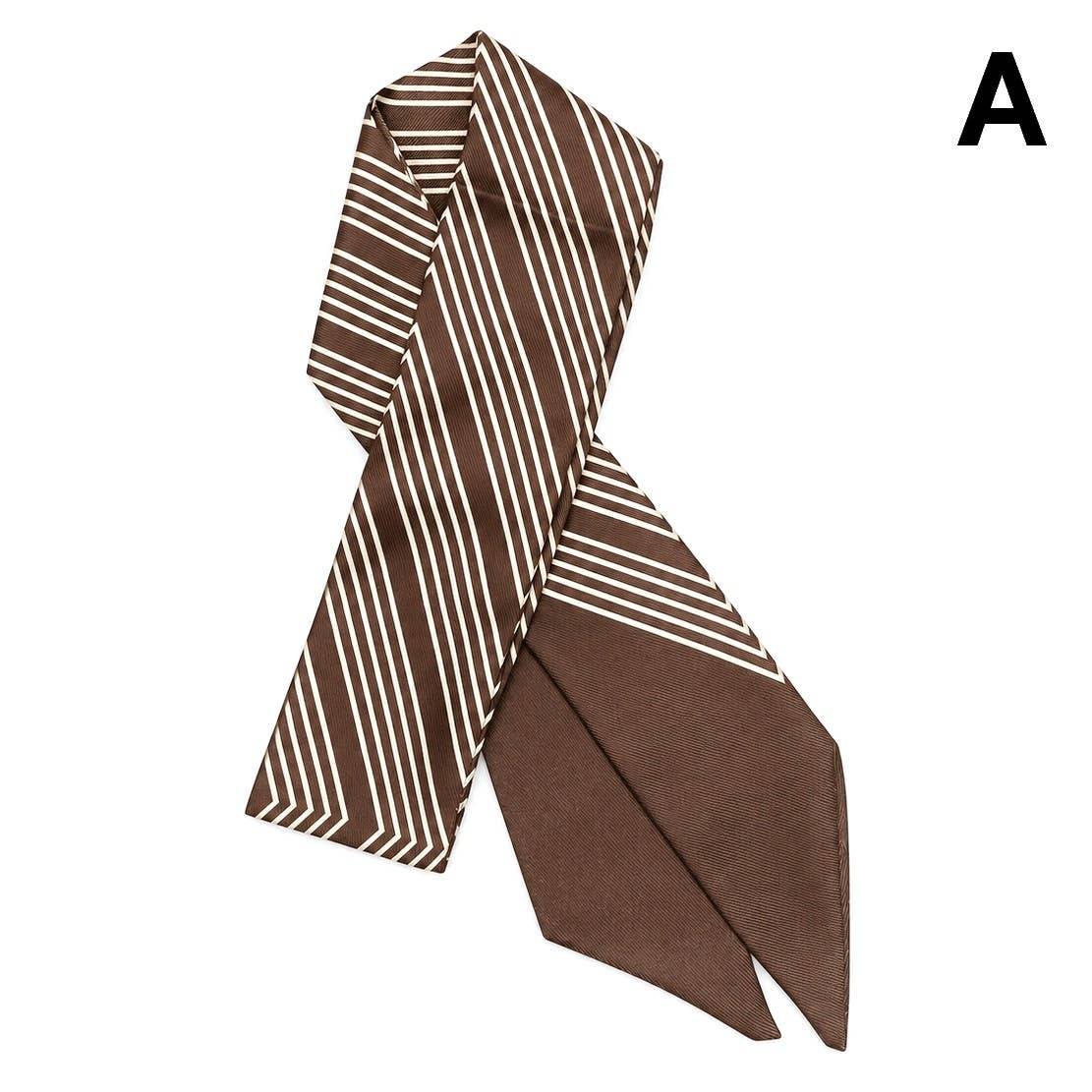 Brown Striped Skinny Twilly Scarf