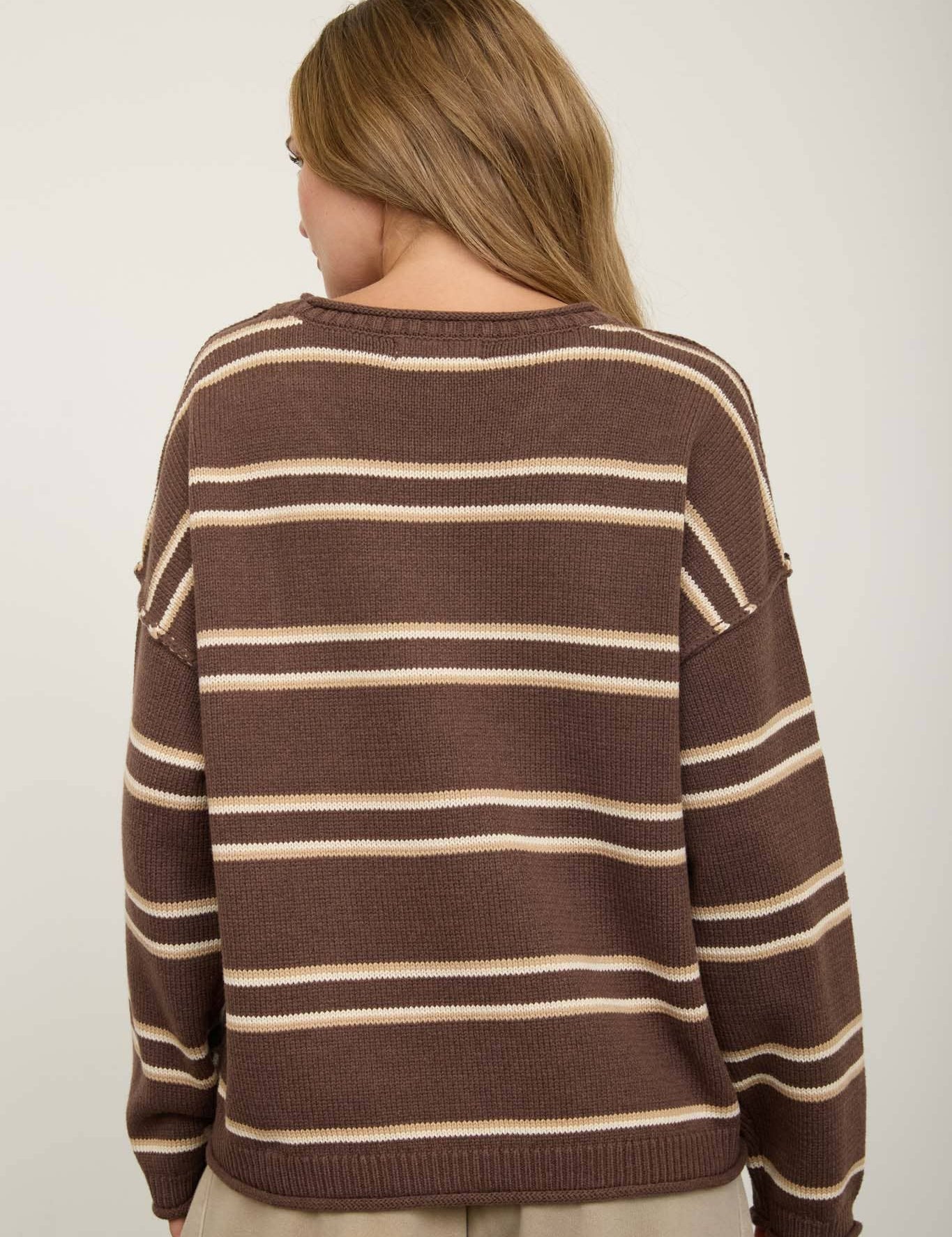 Brown Striped Pullover showing color: brown with cream stripes