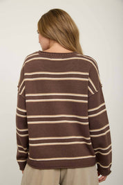 Brown Striped Pullover showing color: brown with cream stripes