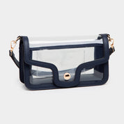 Solid Faux Leather Transparent Rectangle Shoulder Bag: Tan