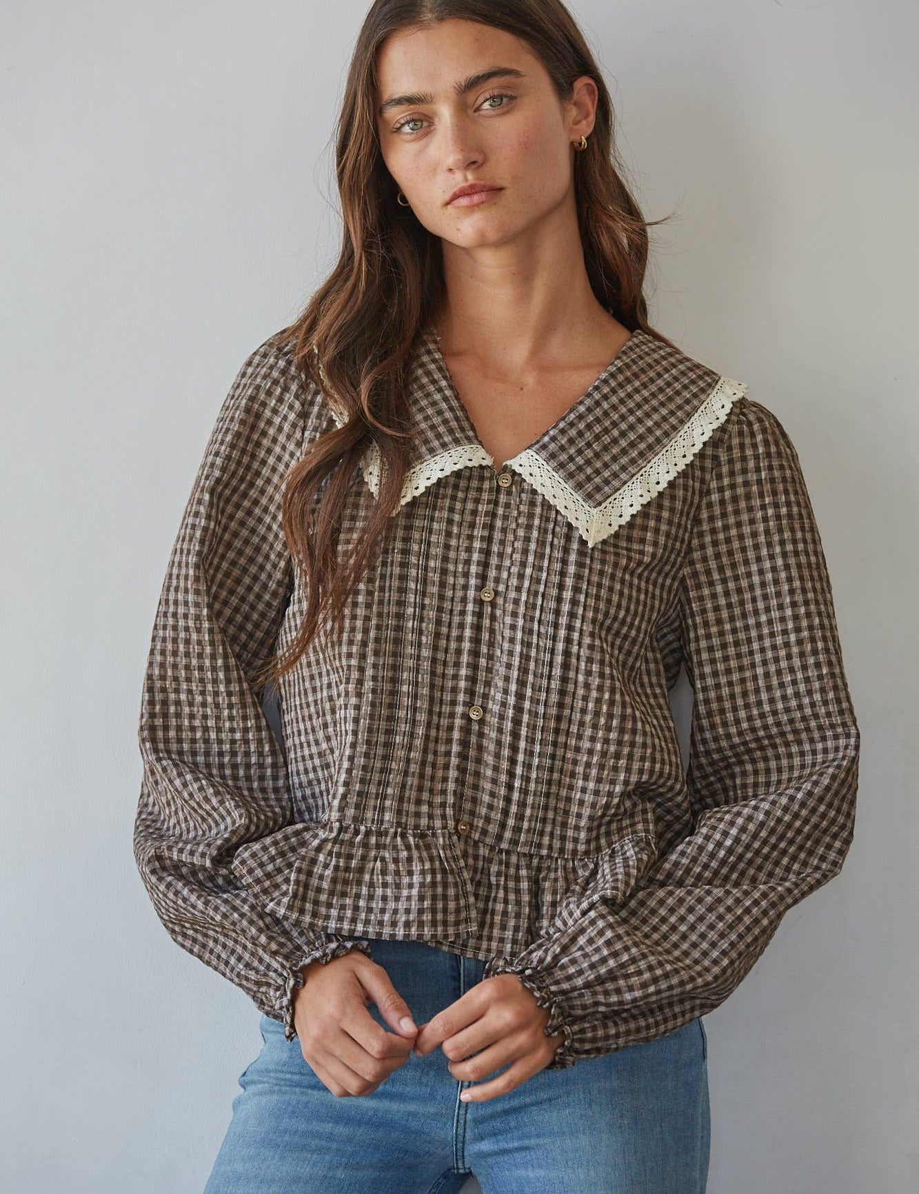 Brown Gingham Top