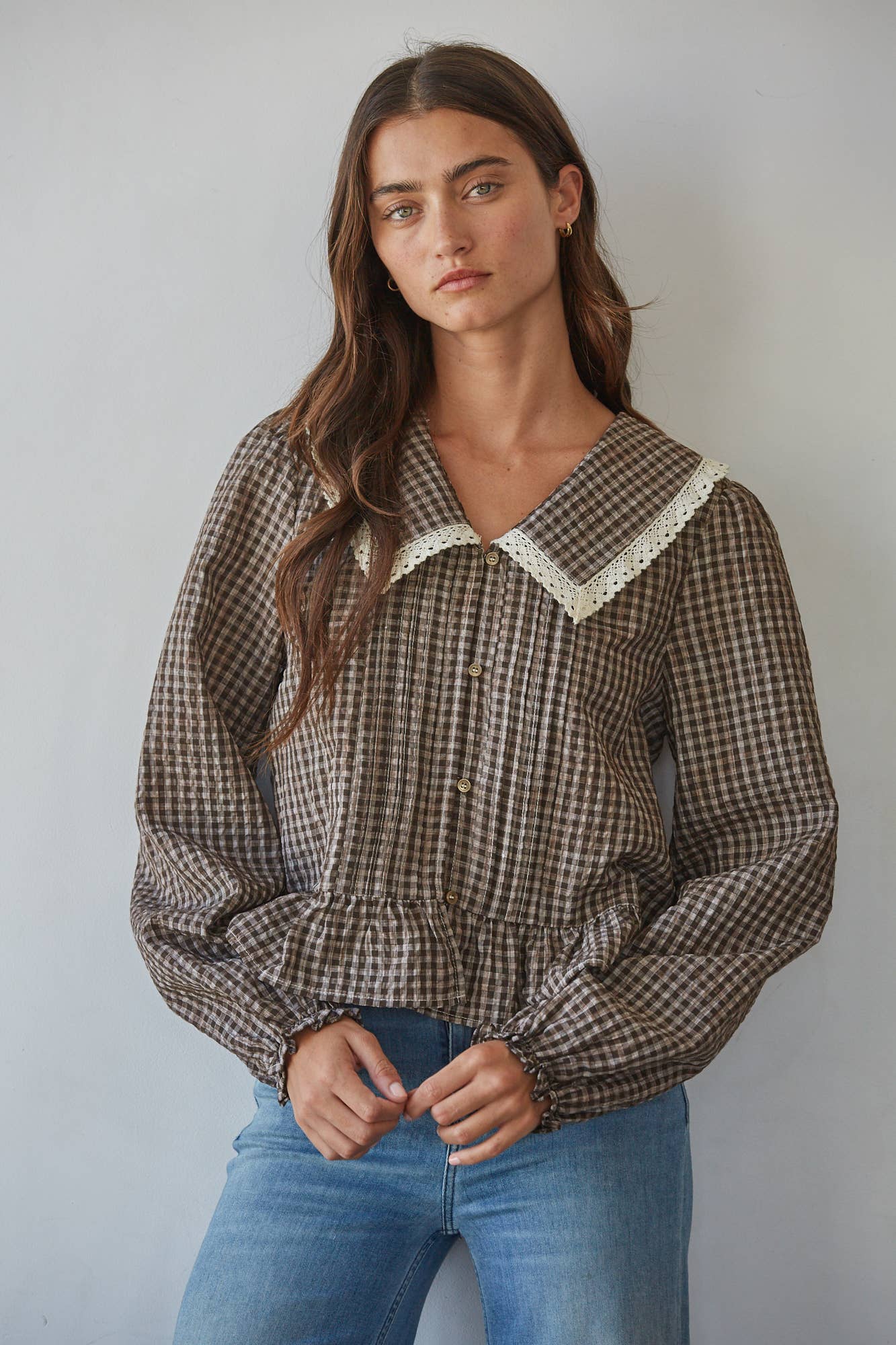 Brown Gingham Top