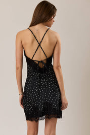 Black Lace Polka Dot Mini Dress