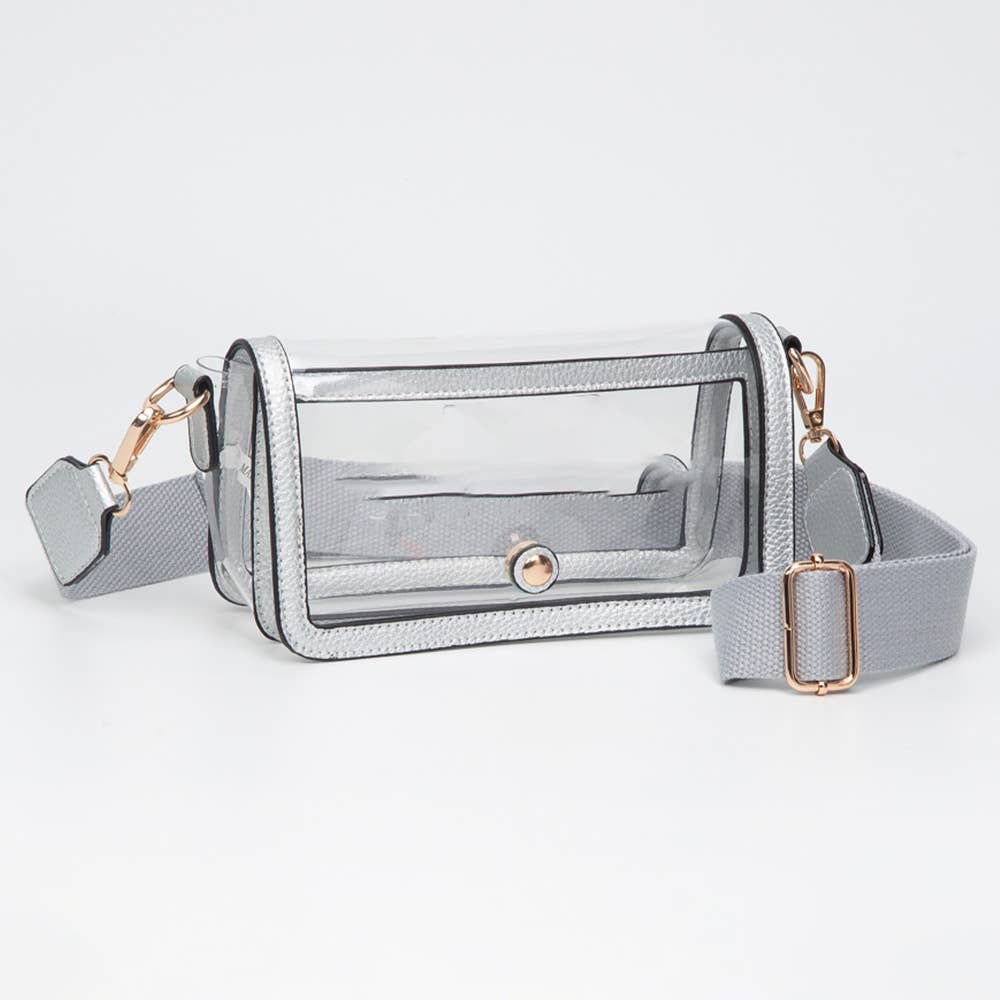 Transparent Rectangle Flap Crossbody Bag: Clear,Gold