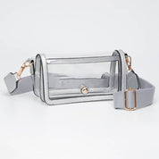 Transparent Rectangle Flap Crossbody Bag: Clear,Royal Blue