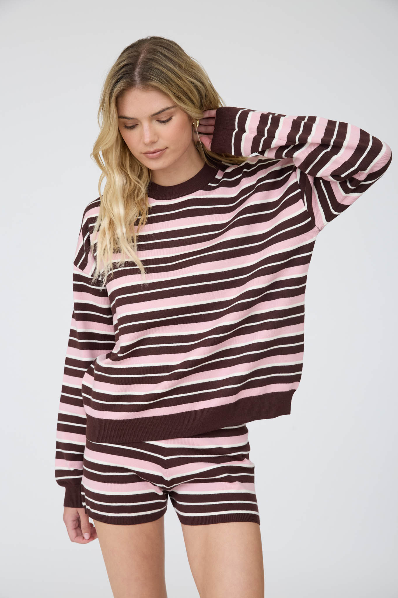 Pink & Brown Stripe Short Set