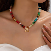 Multicolor Gemstone Chip Initial Necklace