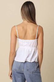 White Button-Front Peplum Cami Top