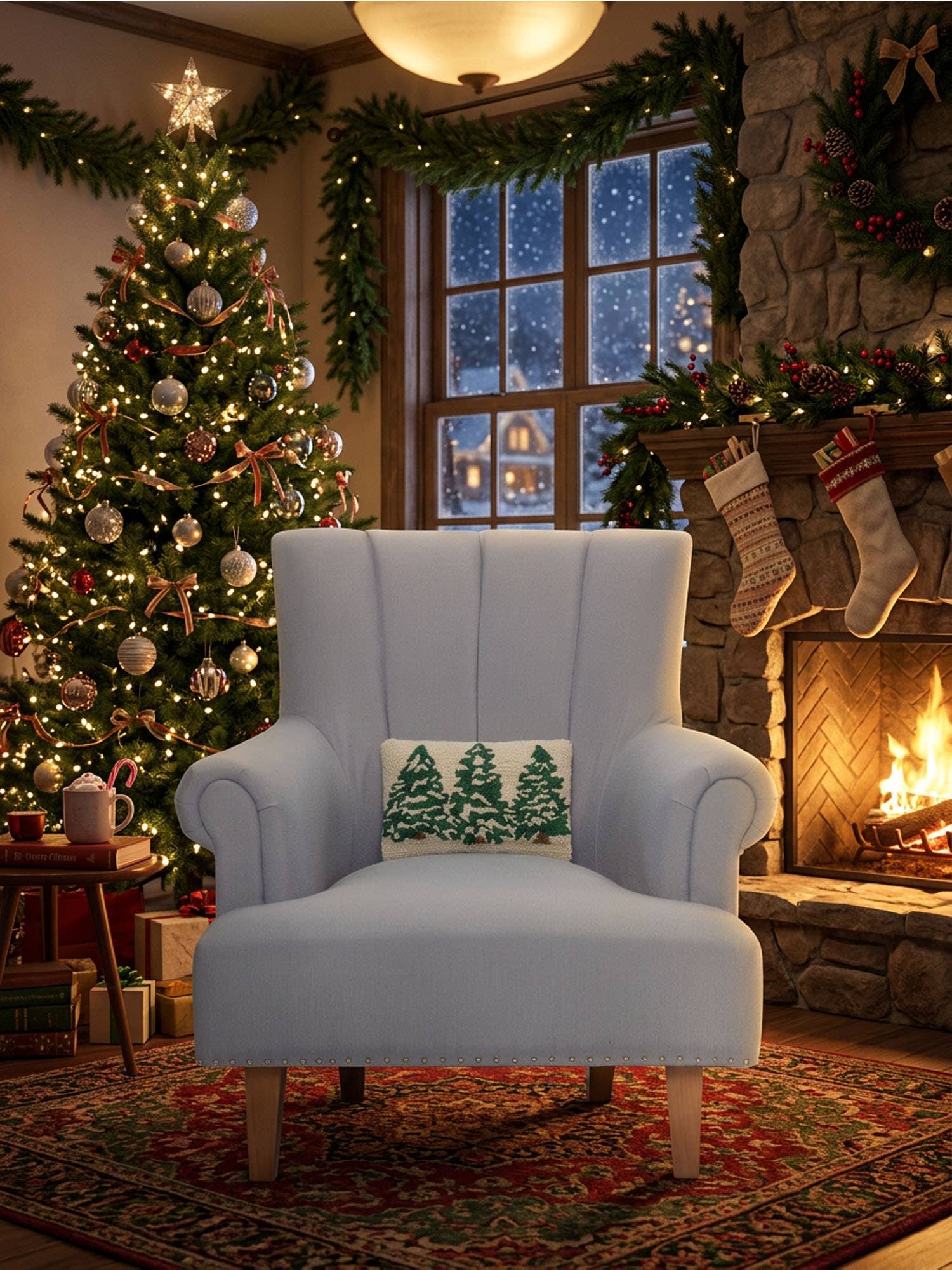 Cream Pine Trees Trio Hook Pillow