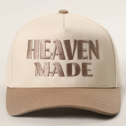 Beige Heaven Made Hat — “heaven made” lettering across the front and color: beige