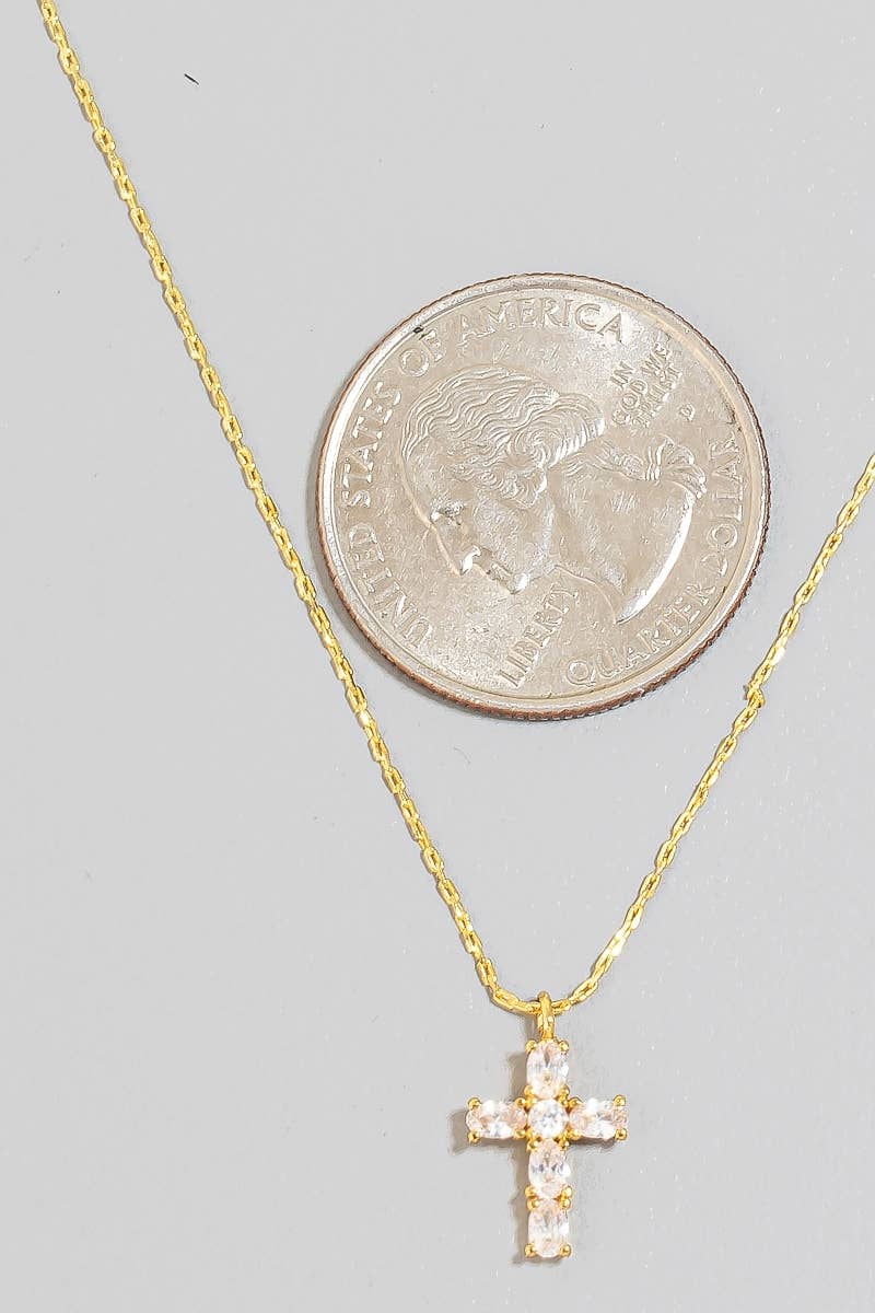 Gold Dipped Cz Cross Pendant Necklace