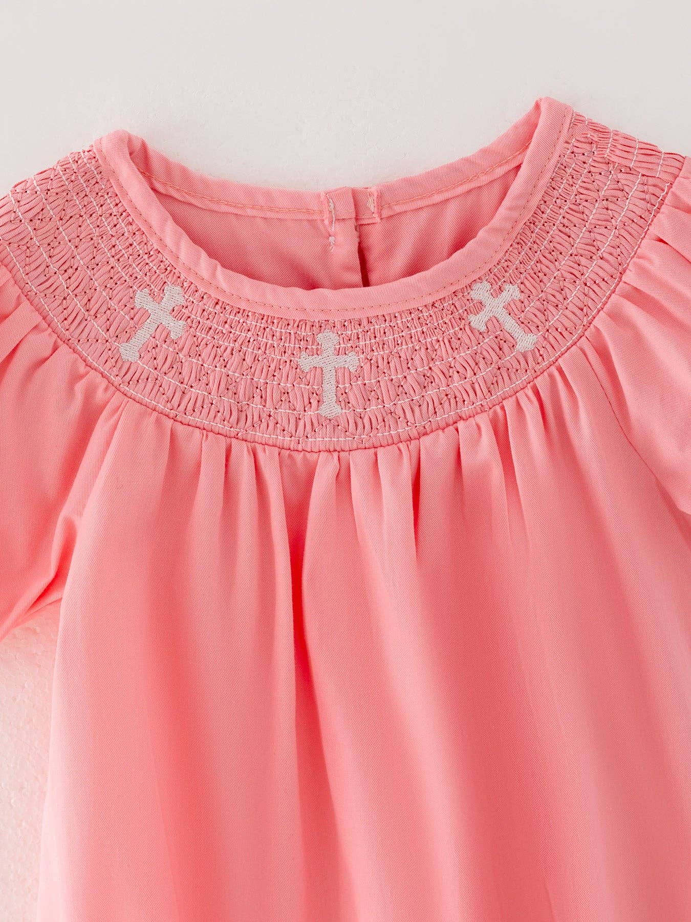 Pink Smocking Embroidered Crucifix Girls