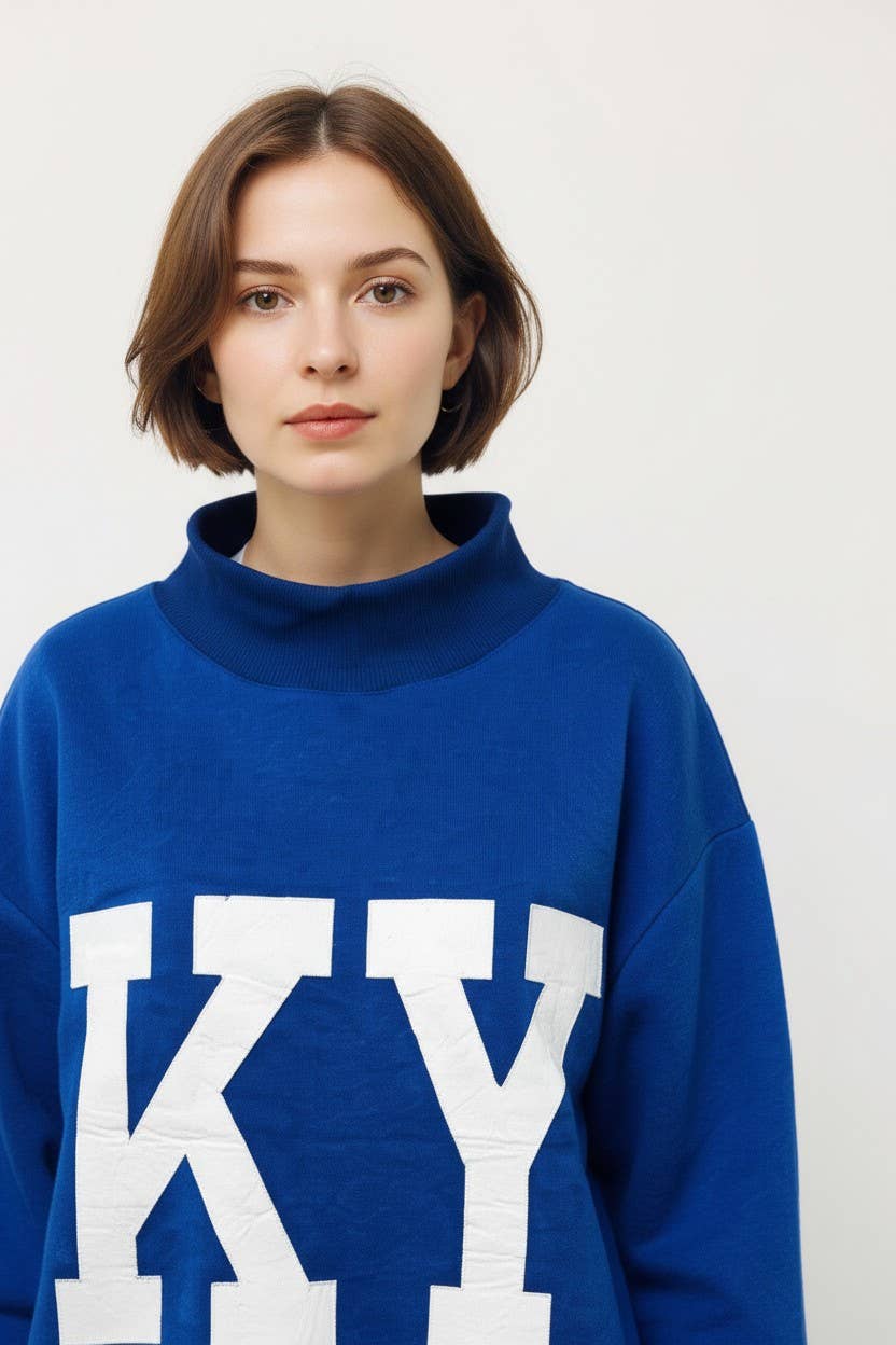 Blue Kentucky Reversible Mockneck in a oversized