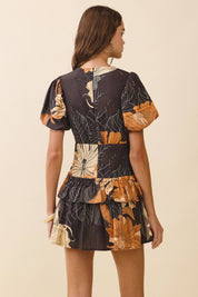 Floral Bodice Waist Cutout Mini Dress