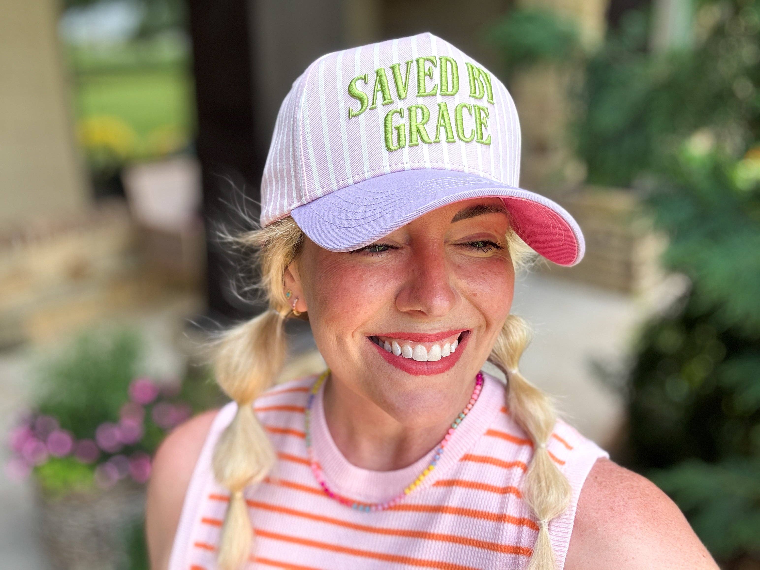 Embroidered  "Saved by Grace" Hat