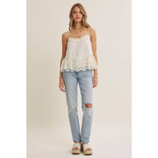 White Embroidered Floral Lace Top