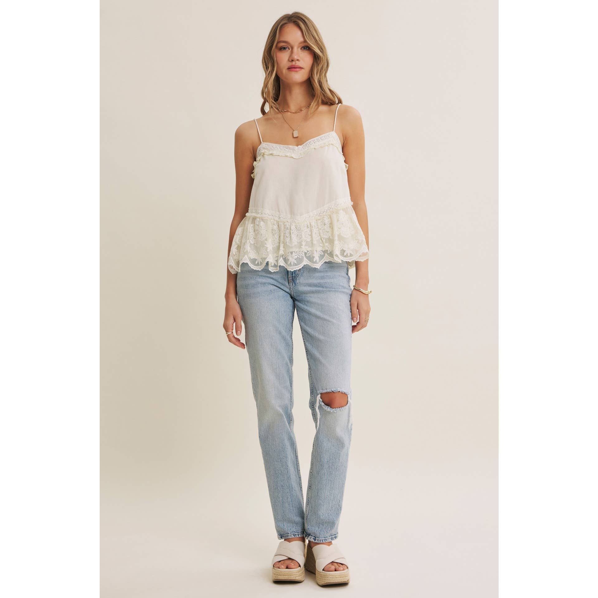 White Embroidered Floral Lace Top