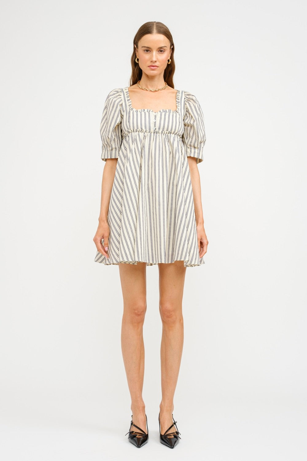 Black & Cream Striped Mini Dress