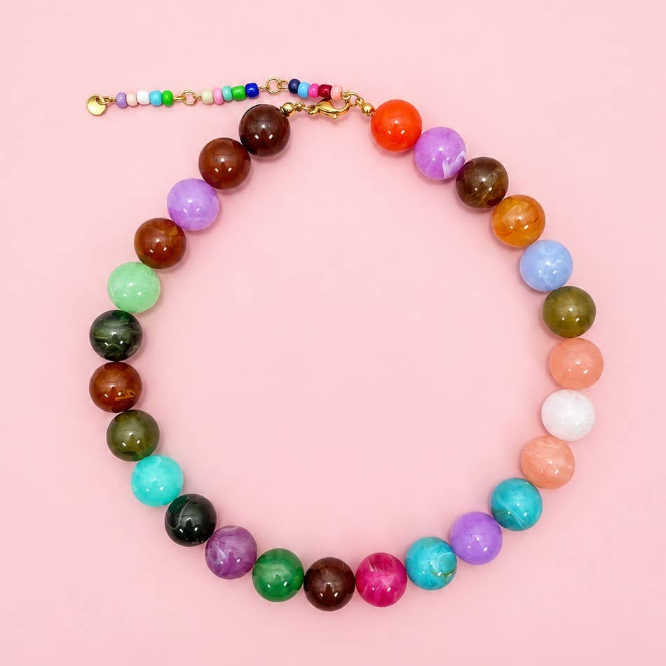 Multicolor Marbled Bead Necklace