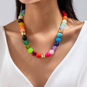 Multicolor Rainbow Marbled Bead Necklace