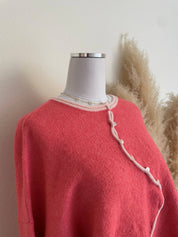 Red Wavy Button Oversized Cardigan