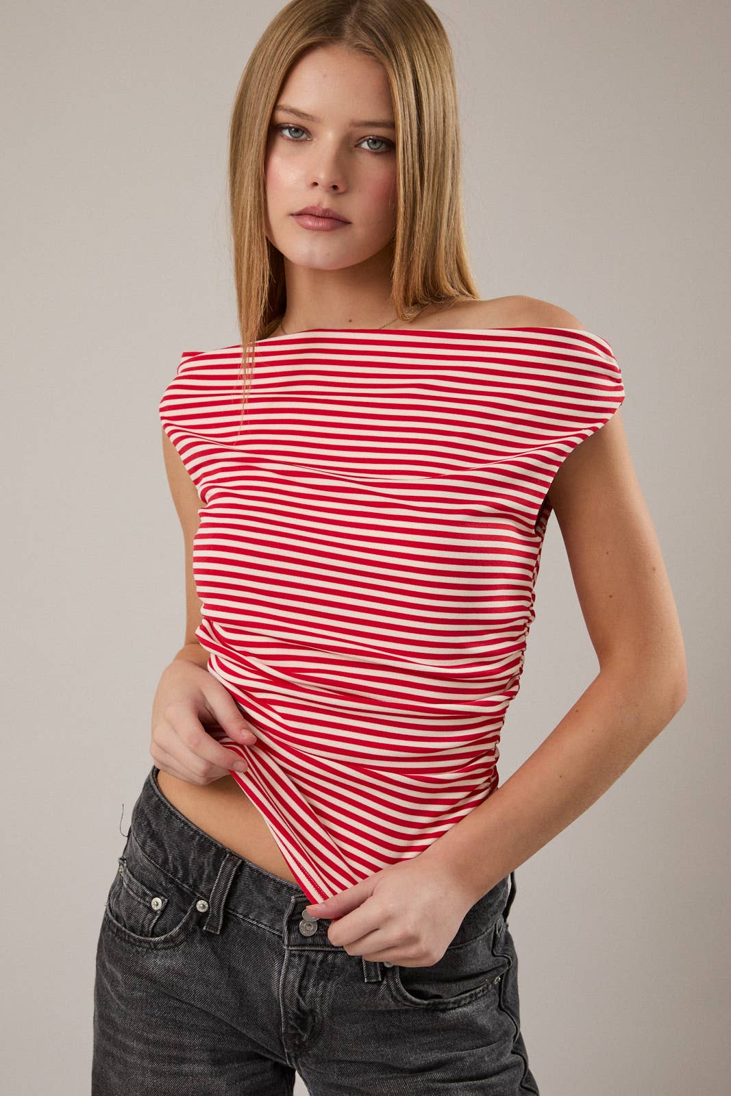 Red Stripe Off Shoulder Top