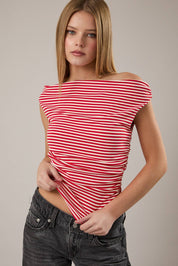 Red Stripe Off Shoulder Top