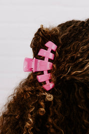 Classic Hair Clip | Medium | Peonies Please showing solid bright bubblegum pink