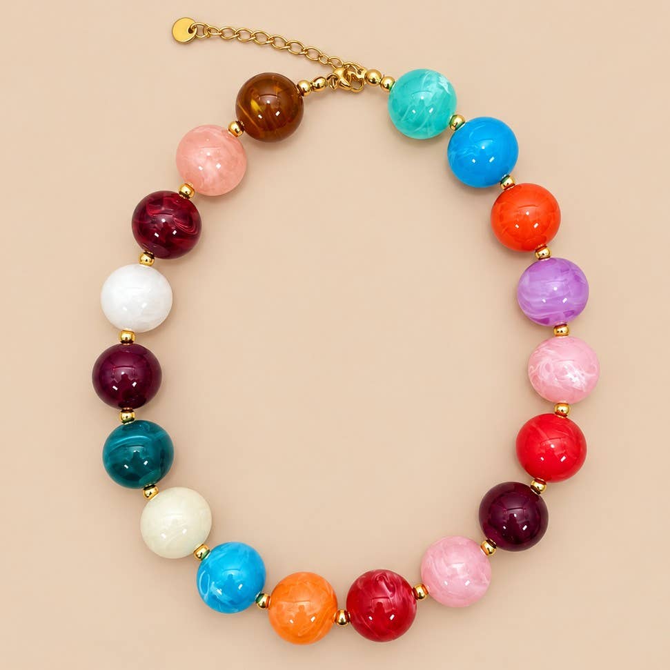 Multicolor Marbled Ball Collar Necklace