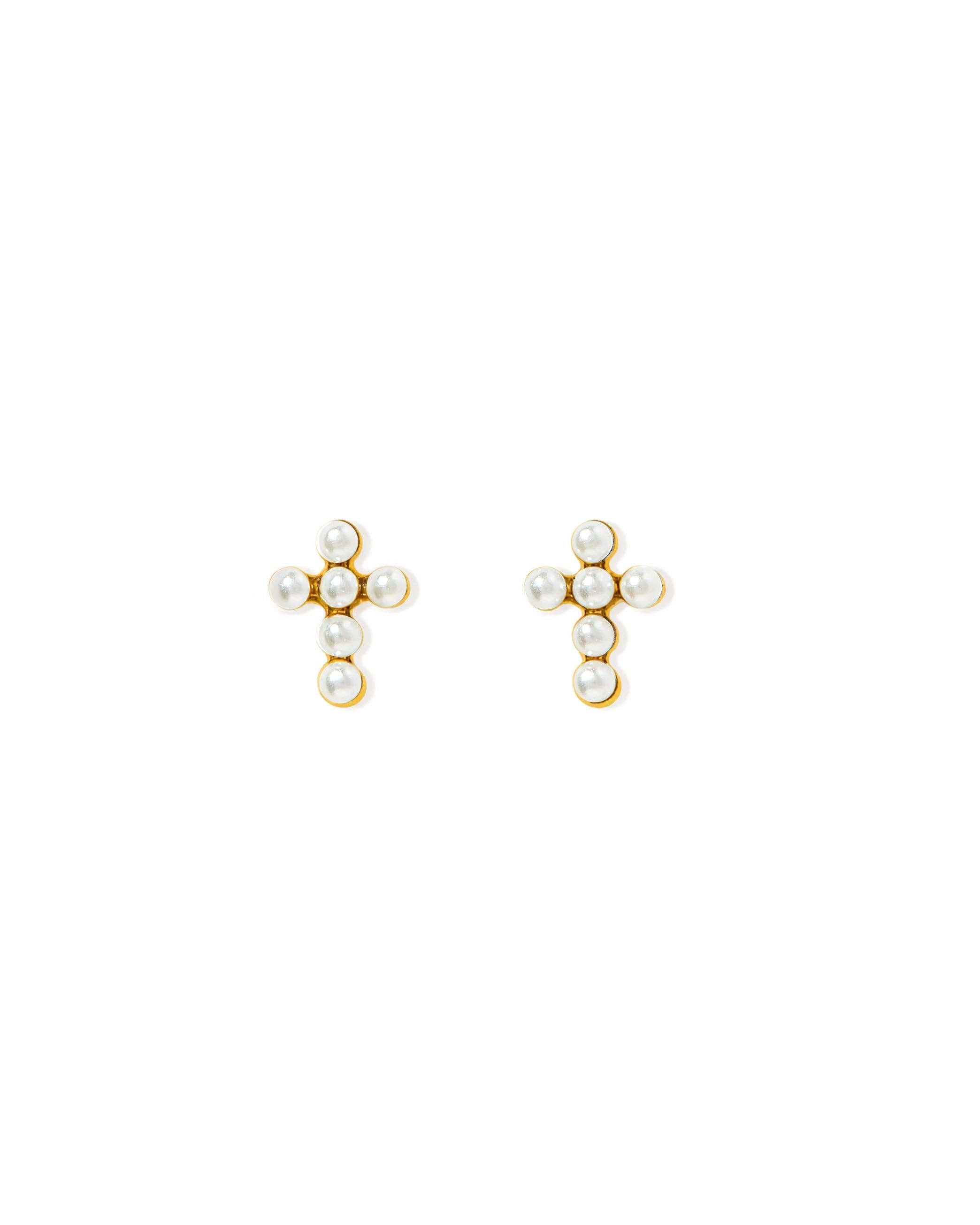 Screwback Stud Earrings Clara Cross Pearl