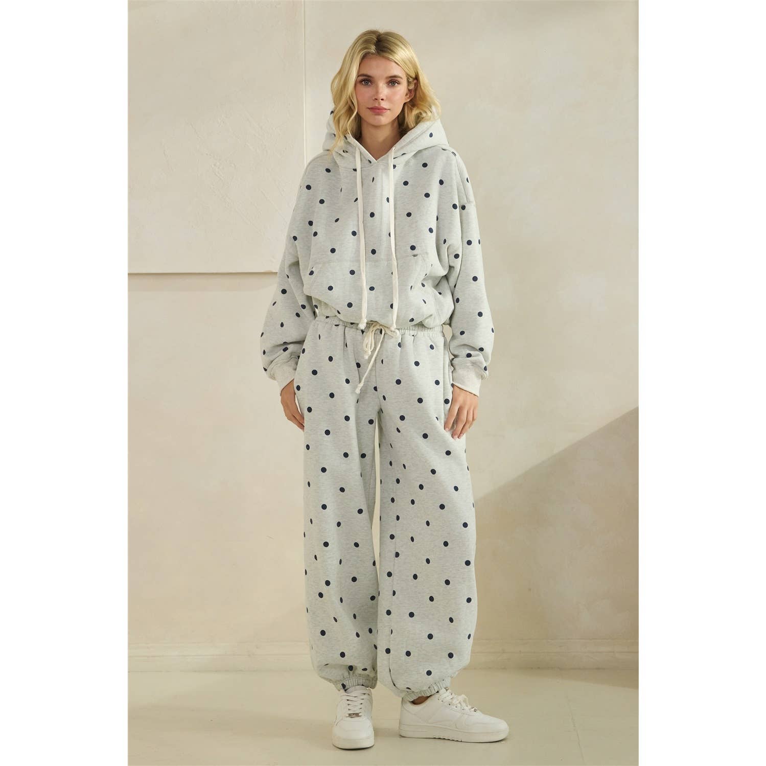 Printed Bubble Hem Knit Hoodie