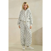 Printed Bubble Hem Knit Hoodie