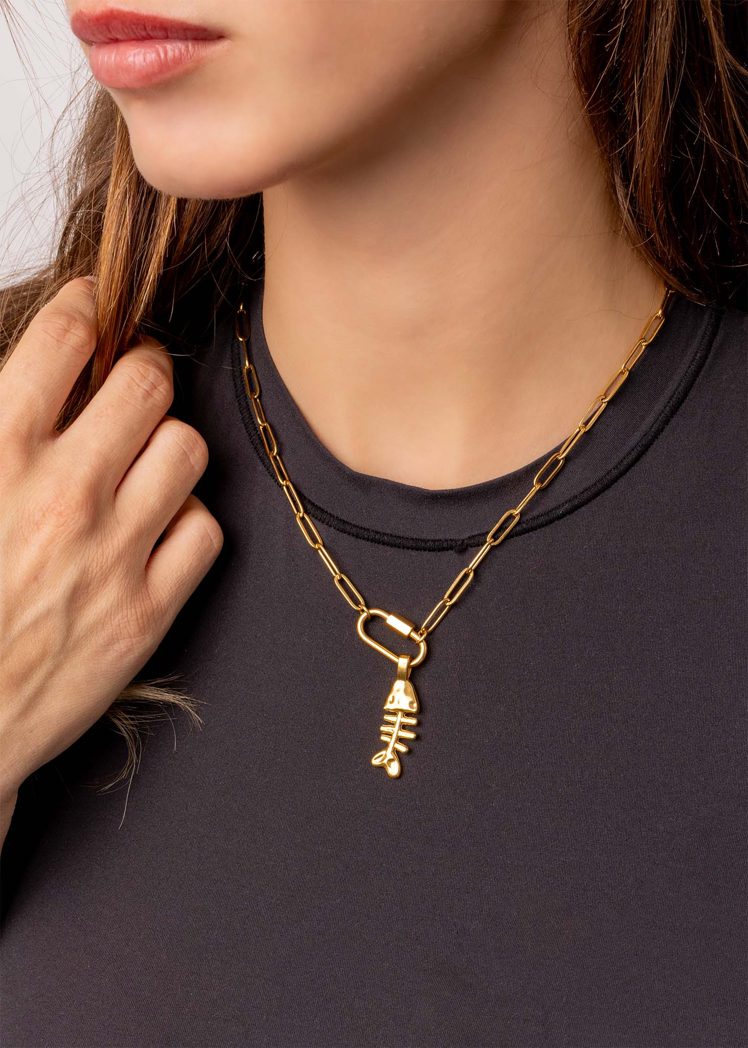 18K Gold Paperclip Carabiner Necklace