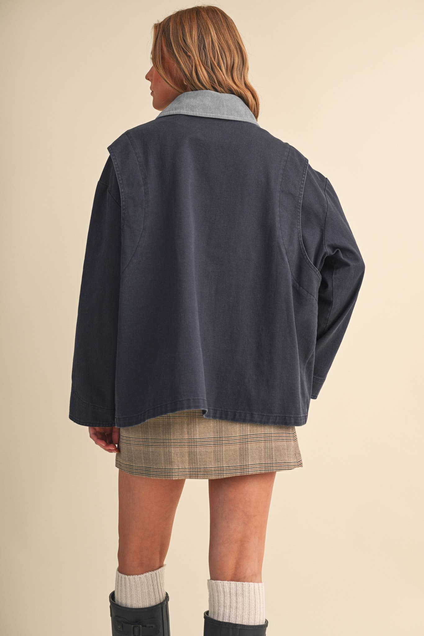 Navy Corduroy Collar Utility Jacket