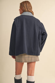 Navy Corduroy Collar Utility Jacket